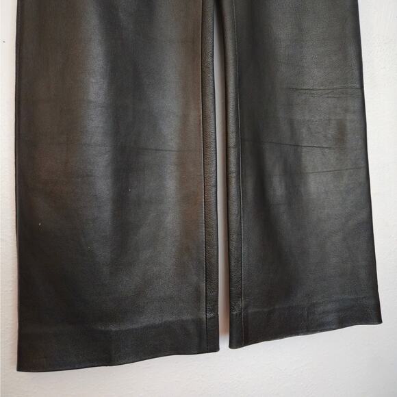 Vintage 90s Bebe Black Genuine Leather Trouser 4 Wide Leg Edgy Classic Wardrobe - Picture 7 of 14
